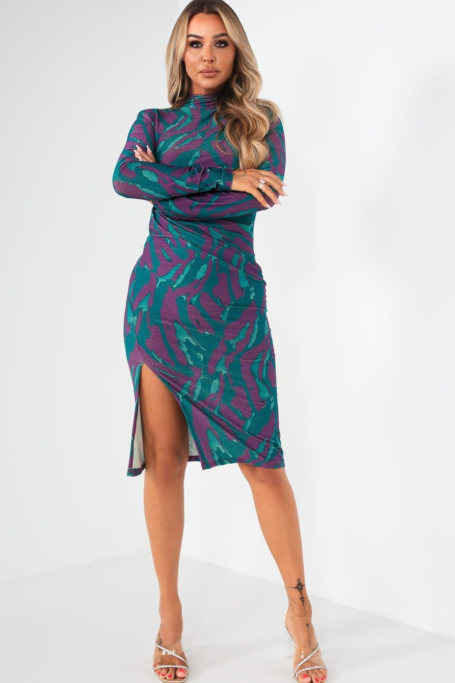 Clothing ally | Tess Teal Shimmer Print Dress