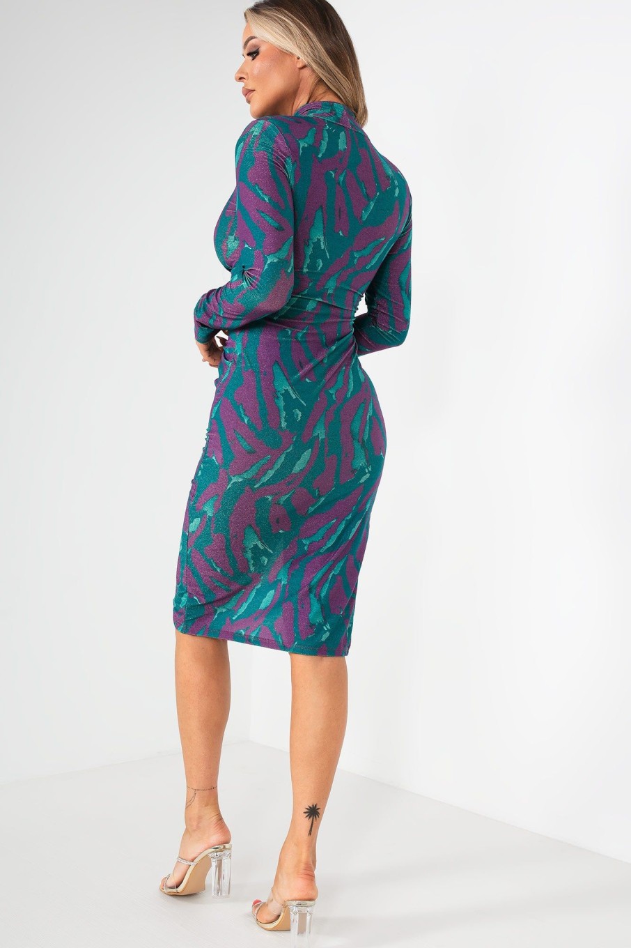 Clothing ally | Tess Teal Shimmer Print Dress