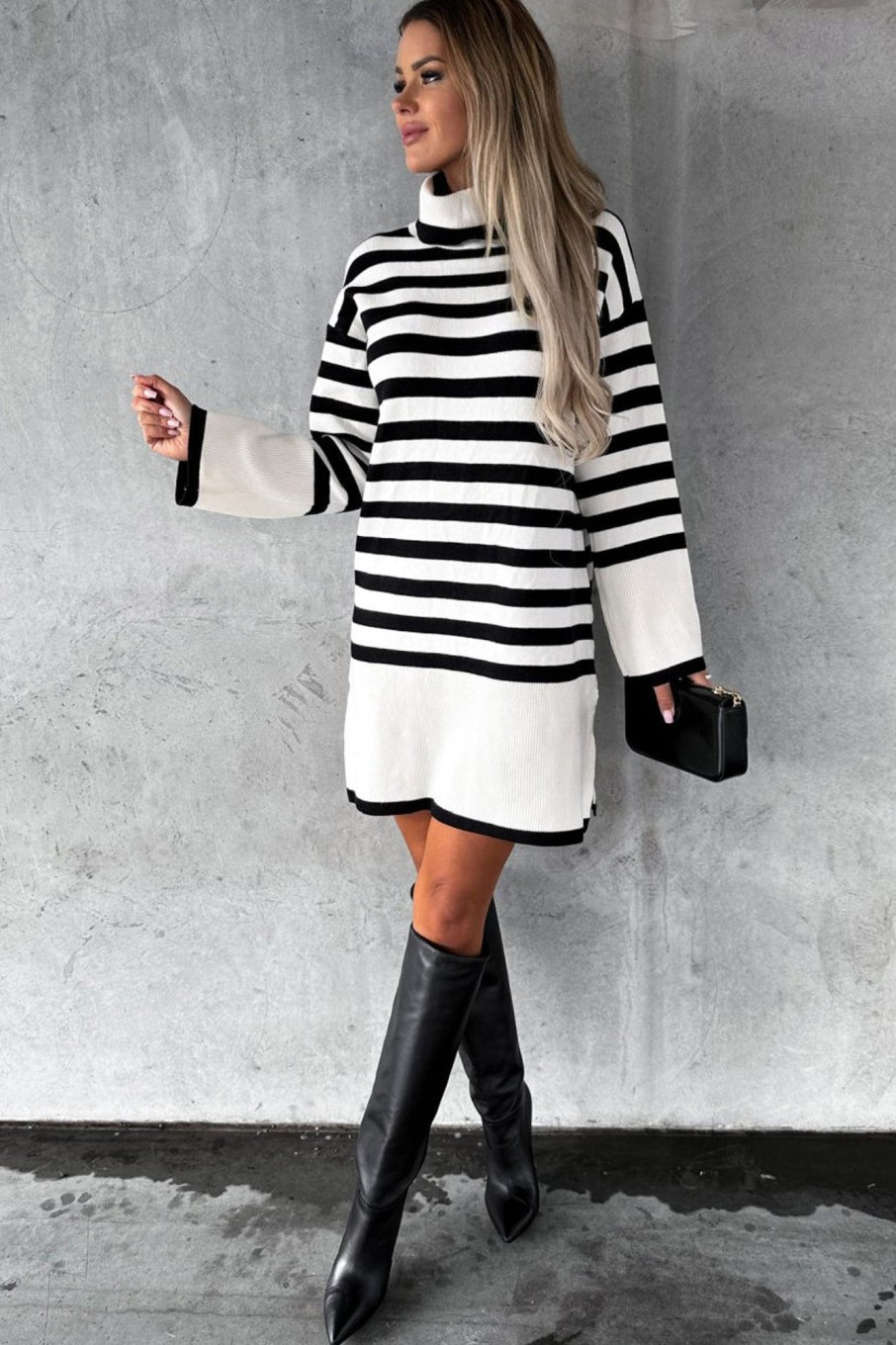 Clothing Willy Z | Alani Cream Striped Knit Jumper Dress