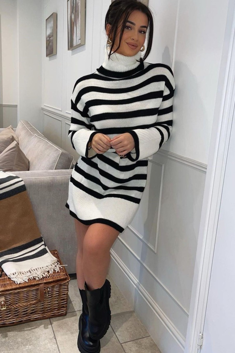 Clothing Willy Z | Alani Cream Striped Knit Jumper Dress