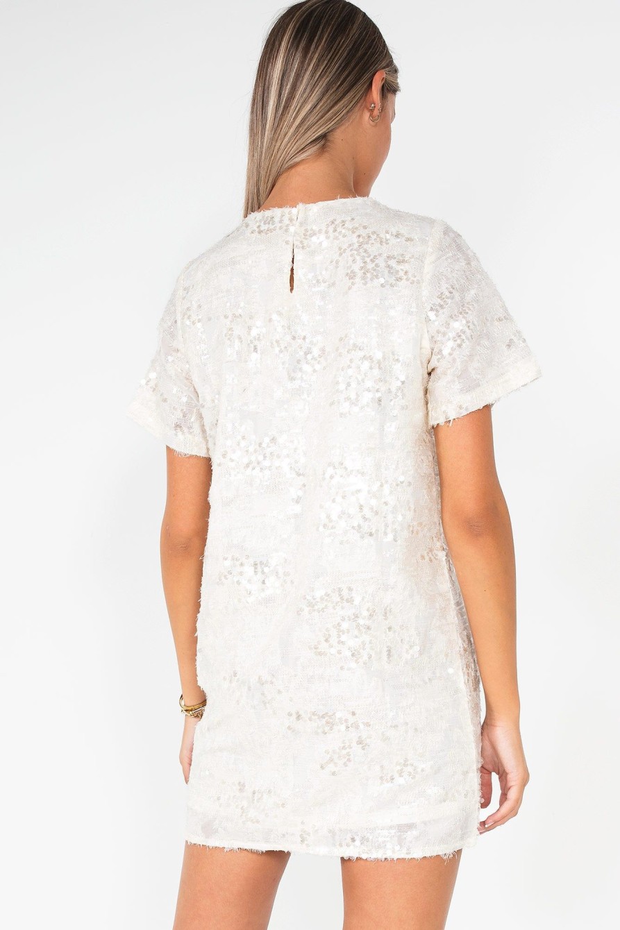 Clothing IVIV | Veda Cream Sequin T-Shirt Dress