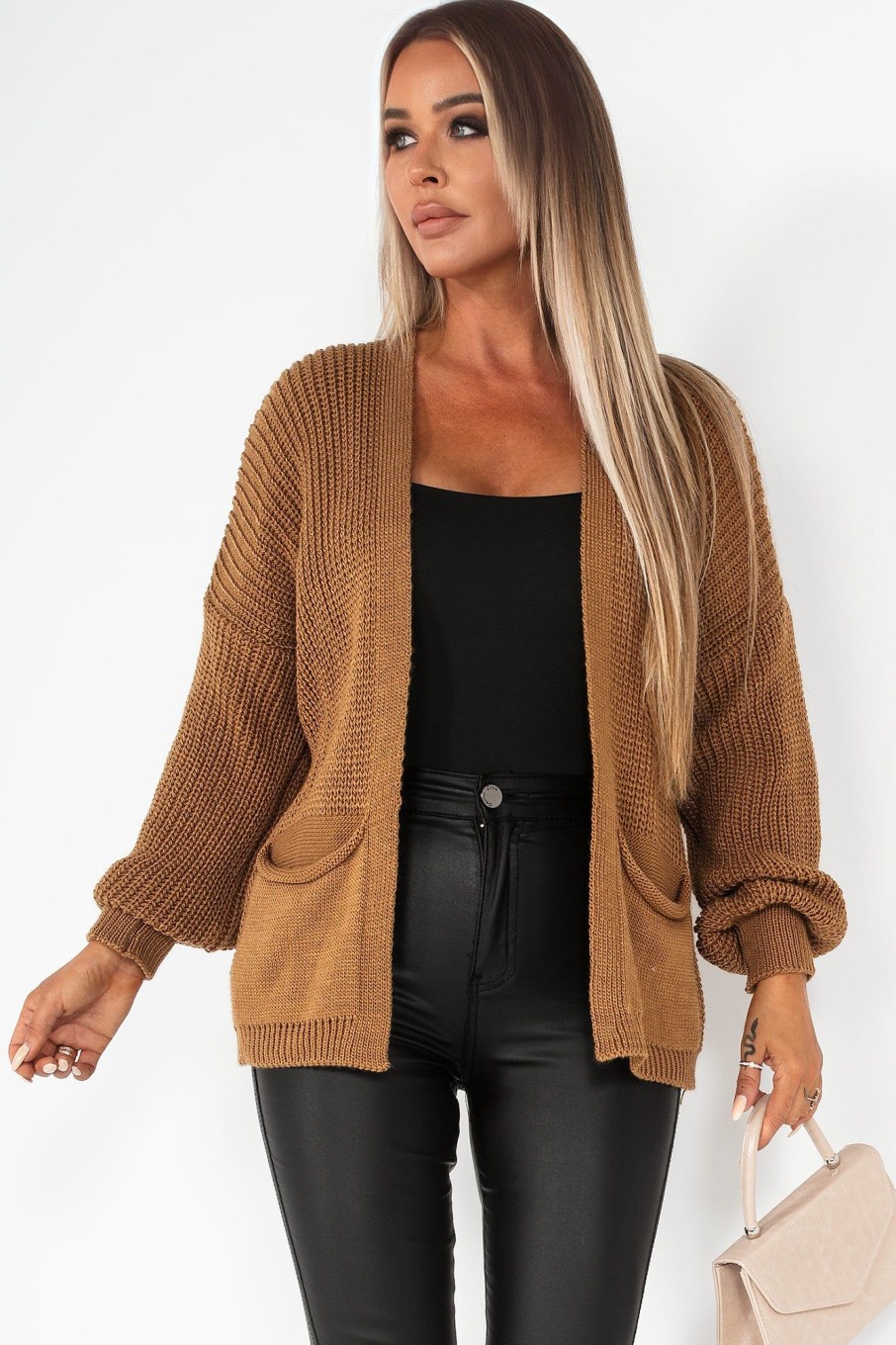 Clothing LustStyle | Pollyanna Tan Chunky Knit Cardigan