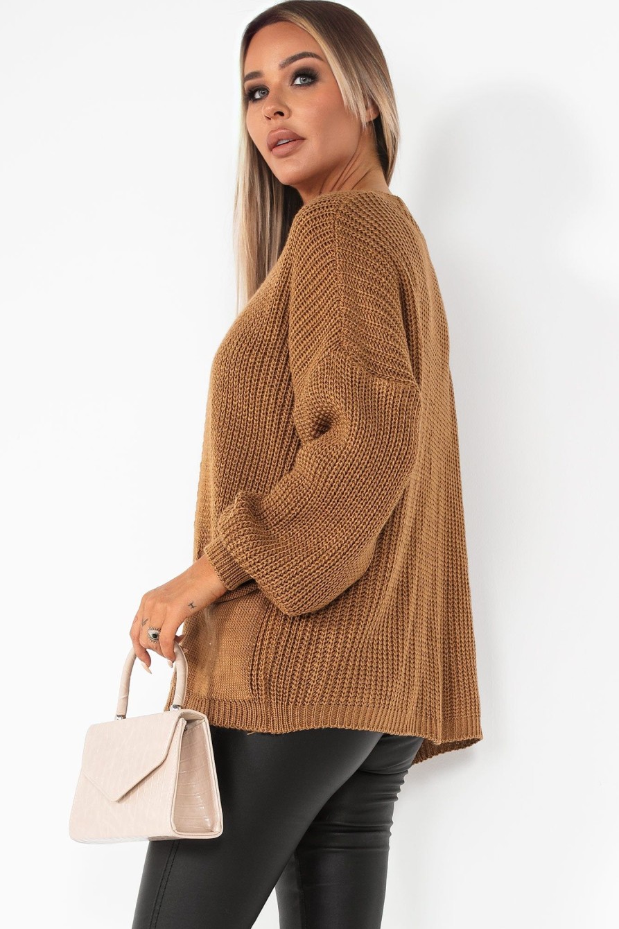 Clothing LustStyle | Pollyanna Tan Chunky Knit Cardigan