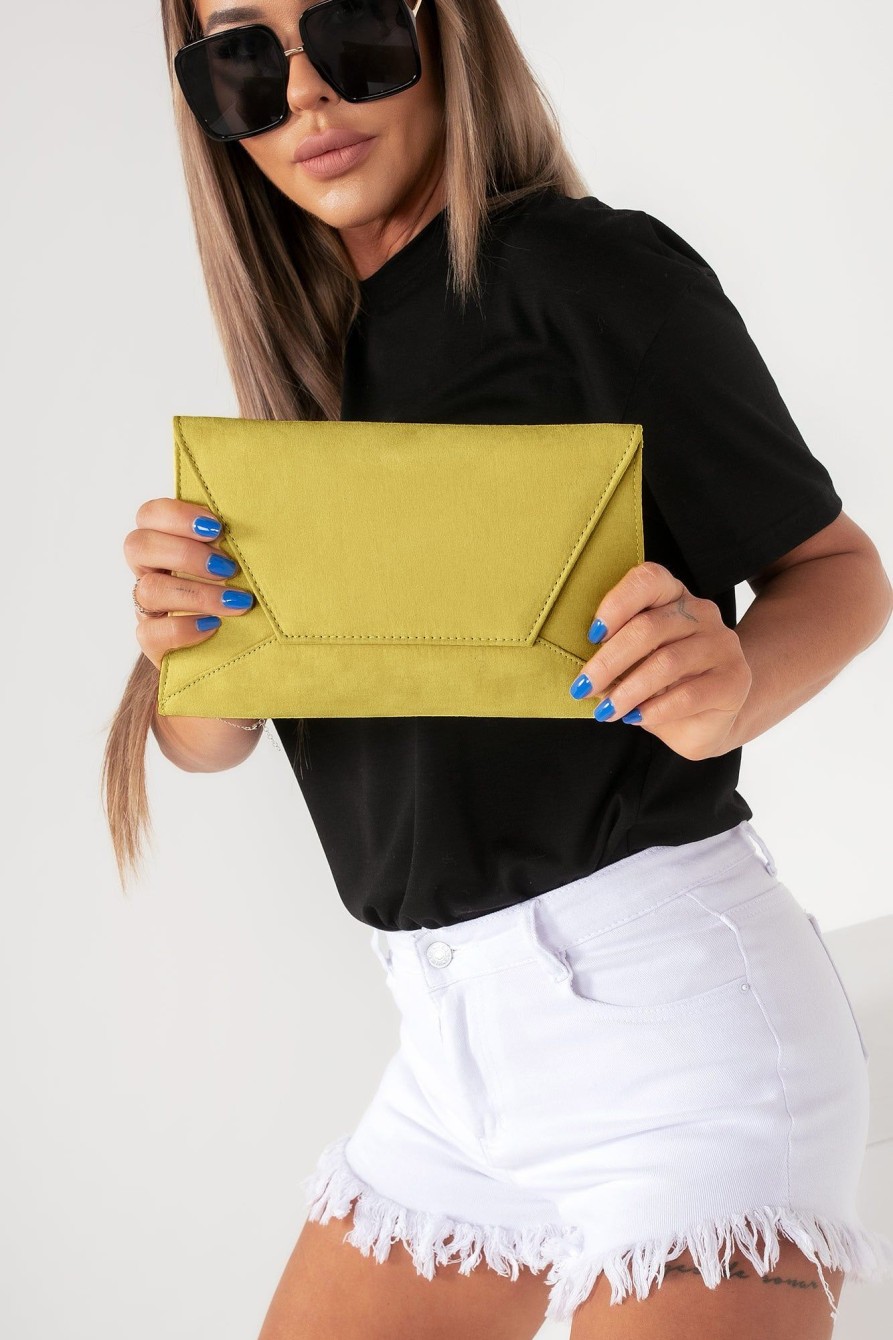 Clothing Koko | Nettie Yellow Suedette Envelope Clutch Bag