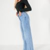 Clothing Zilene | Hailee Blue Wash Split Hem Straight Leg Jeans