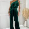 Clothing AX Paris | Ax Paris Eliana Green Velvet Jumpsuit