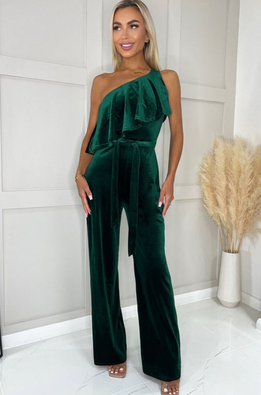 Clothing AX Paris | Ax Paris Eliana Green Velvet Jumpsuit