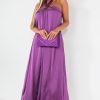 Clothing Copper Rose | Quetta Purple Satin Halter Neck Dress