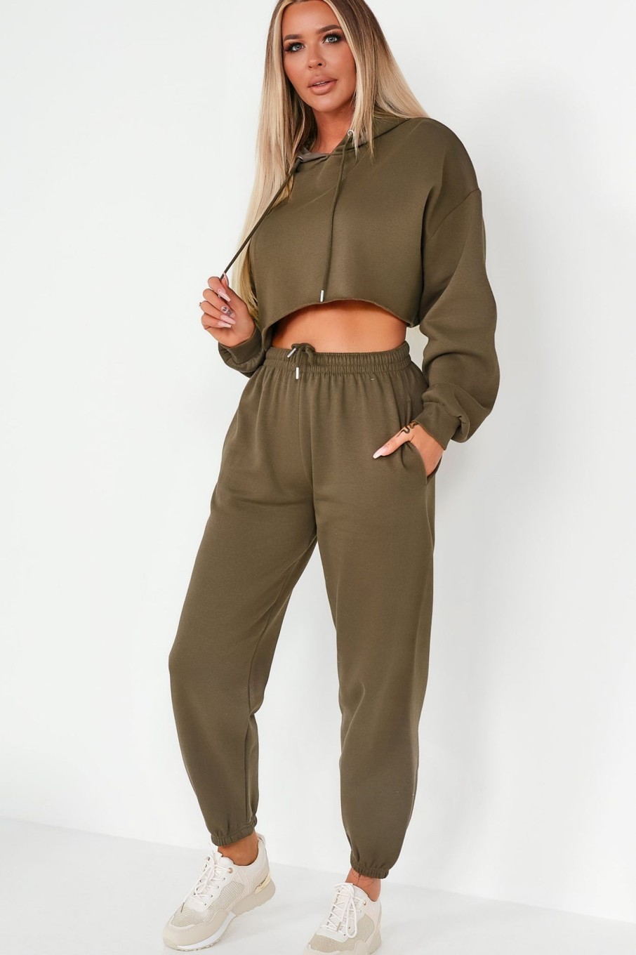 Clothing Style Wise | Amy Olive Crop Hoodie Jogger Co Ord