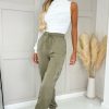 Clothing AX Paris | Ax Paris Tasmin Khaki Satin Cargo Trousers