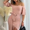 Clothing Catwalk | Jerusha Blush Belted Midi Dress