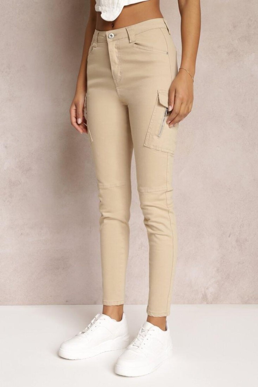 Clothing Zilene | Meadow Stone Skinny Cargo Trousers