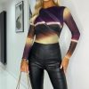 Clothing AX Paris | Ax Paris Fia Plum Mesh Print Bodysuit