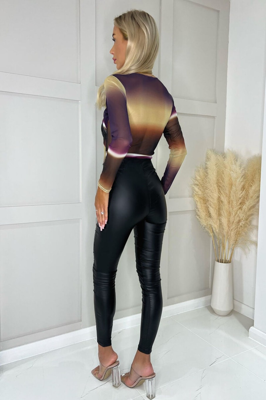 Clothing AX Paris | Ax Paris Fia Plum Mesh Print Bodysuit