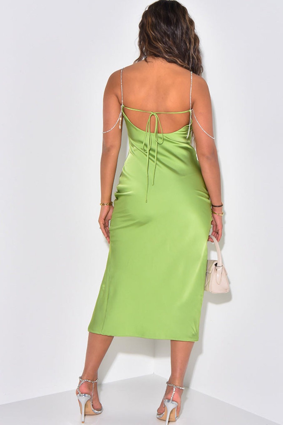 Clothing IVIV | Harlene Green Satin Cowl Neck Dress