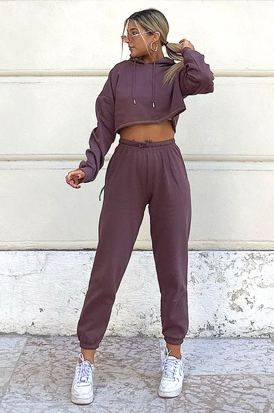 Clothing Style Wise | Amy Chocolate Crop Hoodie Jogger Co Ord