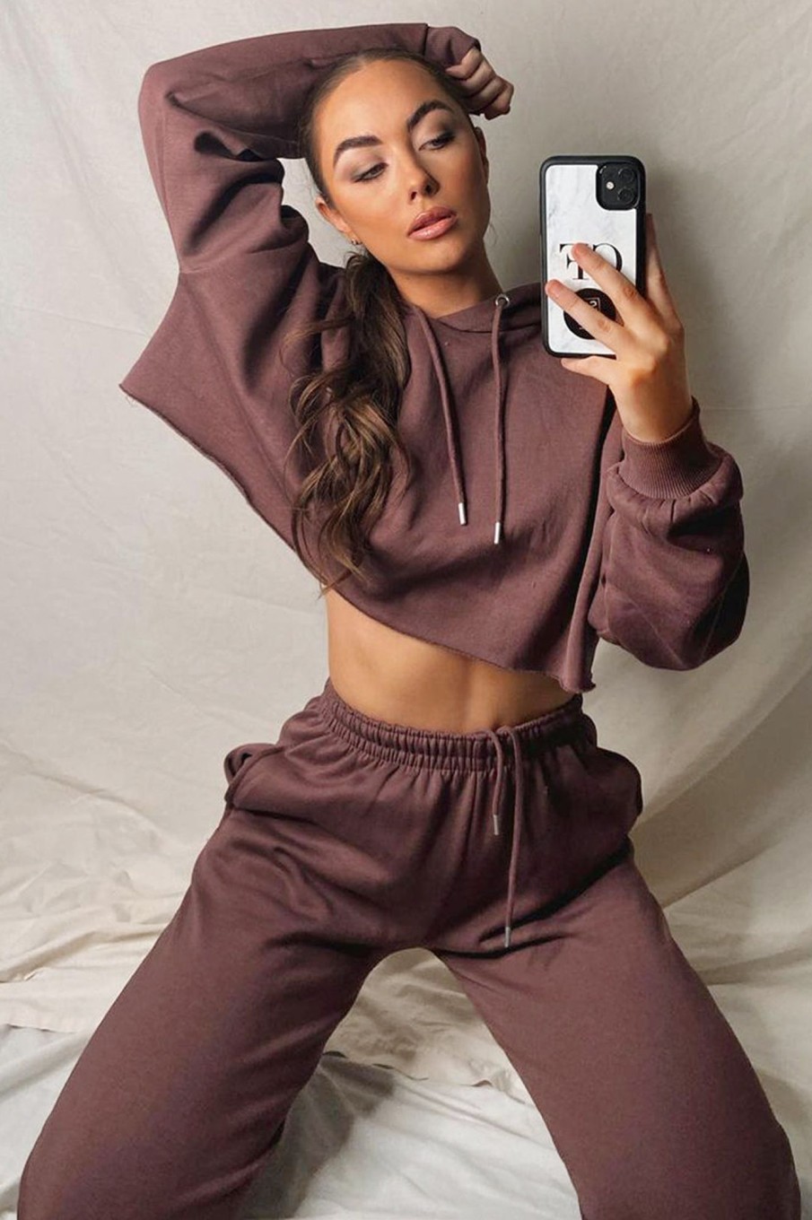 Clothing Style Wise | Amy Chocolate Crop Hoodie Jogger Co Ord