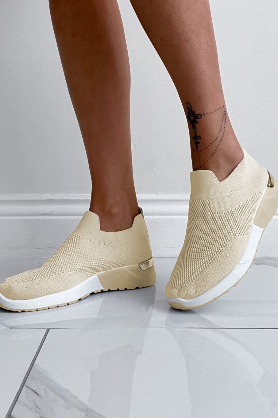 Clothing No Doubt | Hudson Stone Knit Slip On Trainers