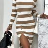 Clothing Giorgia | Talulla White And Camel Knit Striped Dress