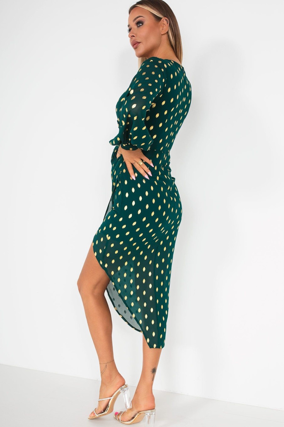 Clothing Girl in Mind | Girl In Mind Elsa Green Foil Print Wrap Dress