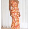 Clothing Moguland | Hailey Orange Satin Print Dress