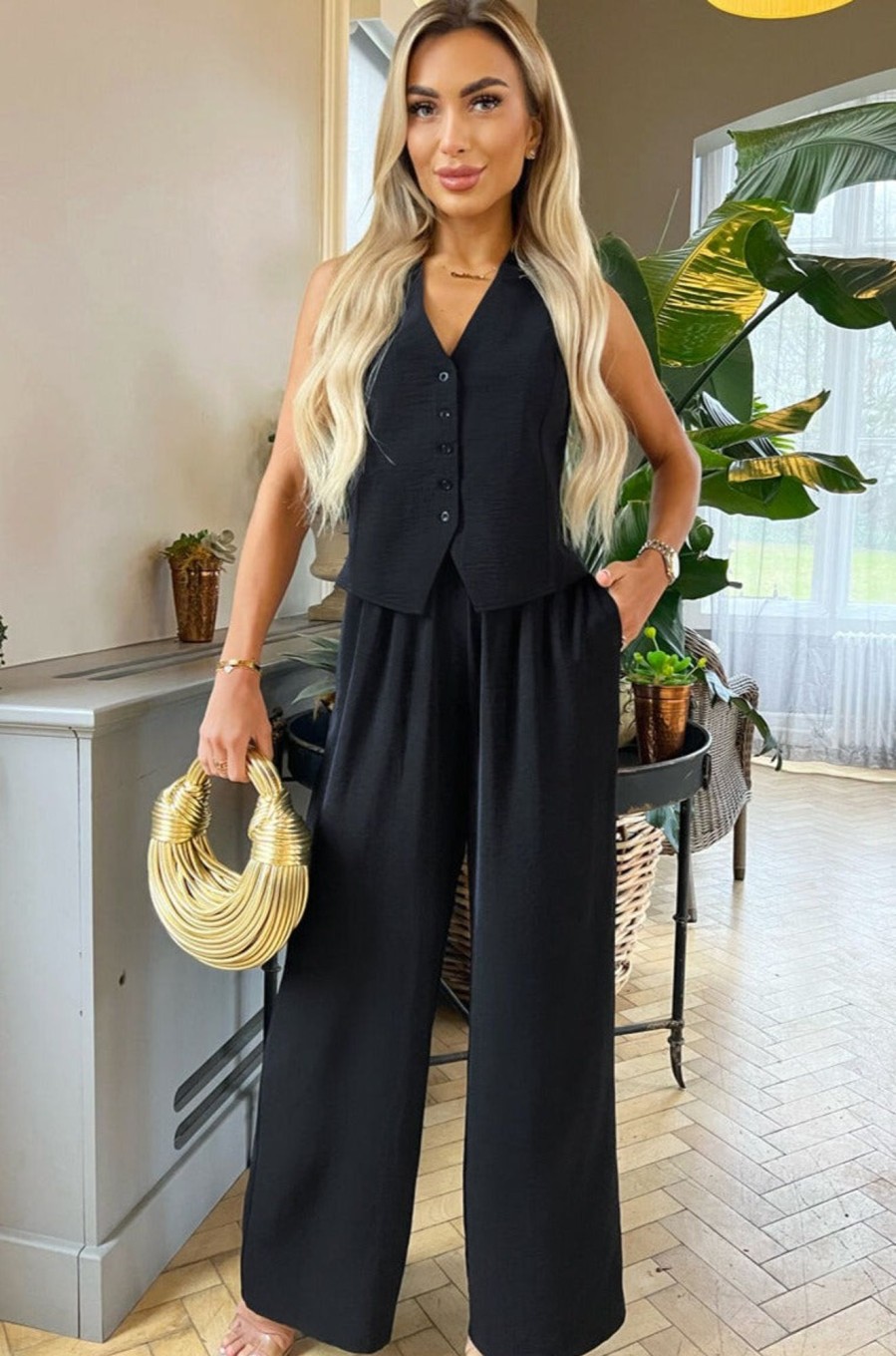 Clothing AX Paris | Ax Paris Tinsley Black Wide Leg Trousers