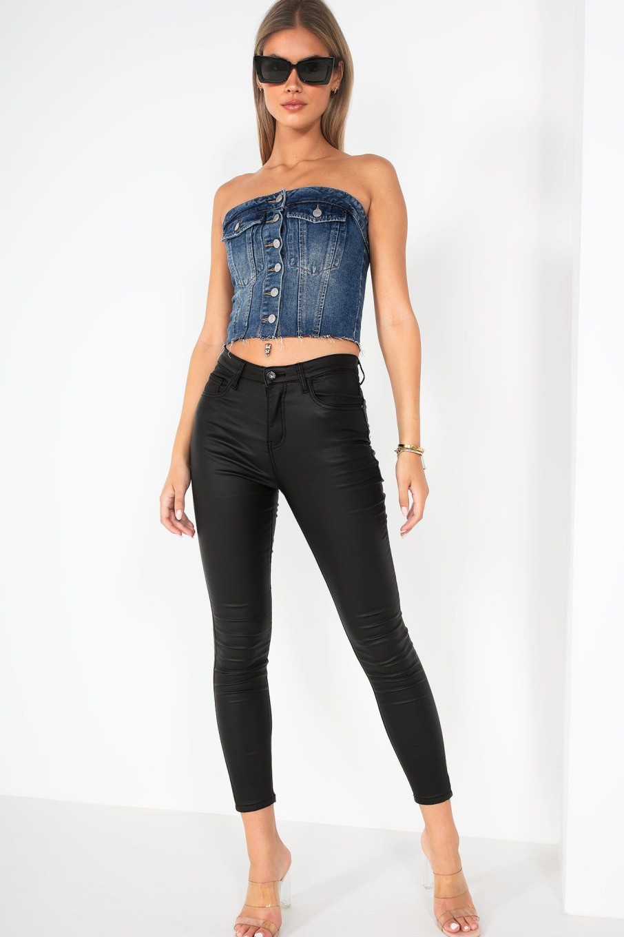 Clothing Zilene | Debbie Black Wax High Waist Jeans