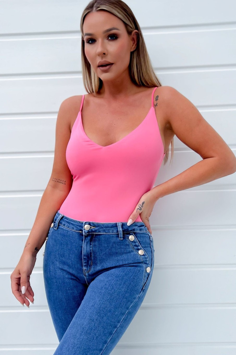 Clothing Vera u0026 Lucy | Rebecca Pink V Neck Bodysuit