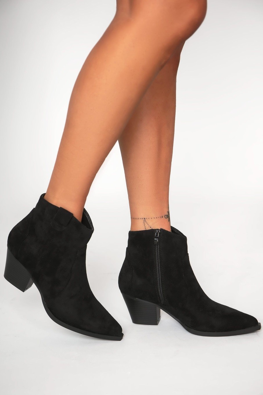 Clothing Ideal | Quella Black Suedette Ankle Boots