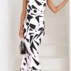 Clothing Moguland | Irene White Satin Print Dress