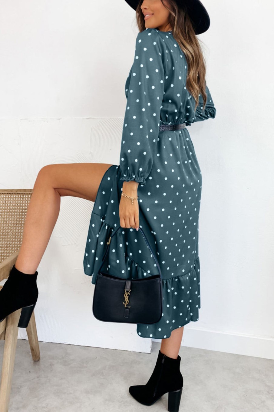 Clothing Willy Z | Sevyn Teal Polka Dot Midi Dress