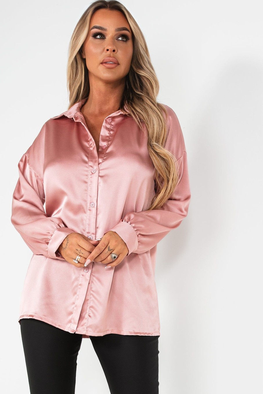 Clothing Willy Z | Pixie Pink Satin Oversized Shirt