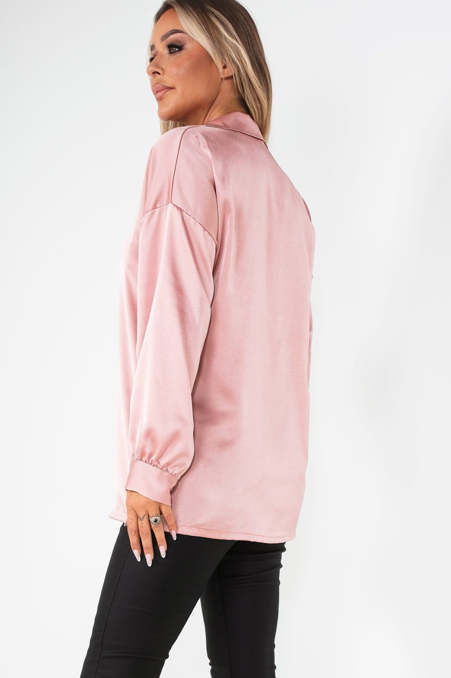 Clothing Willy Z | Pixie Pink Satin Oversized Shirt