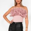 Clothing Copper Rose | Jayda Dusty Pink Ruffle Trim Bodysuit