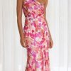 Clothing Moguland | Hailey Pink Satin Print Dress