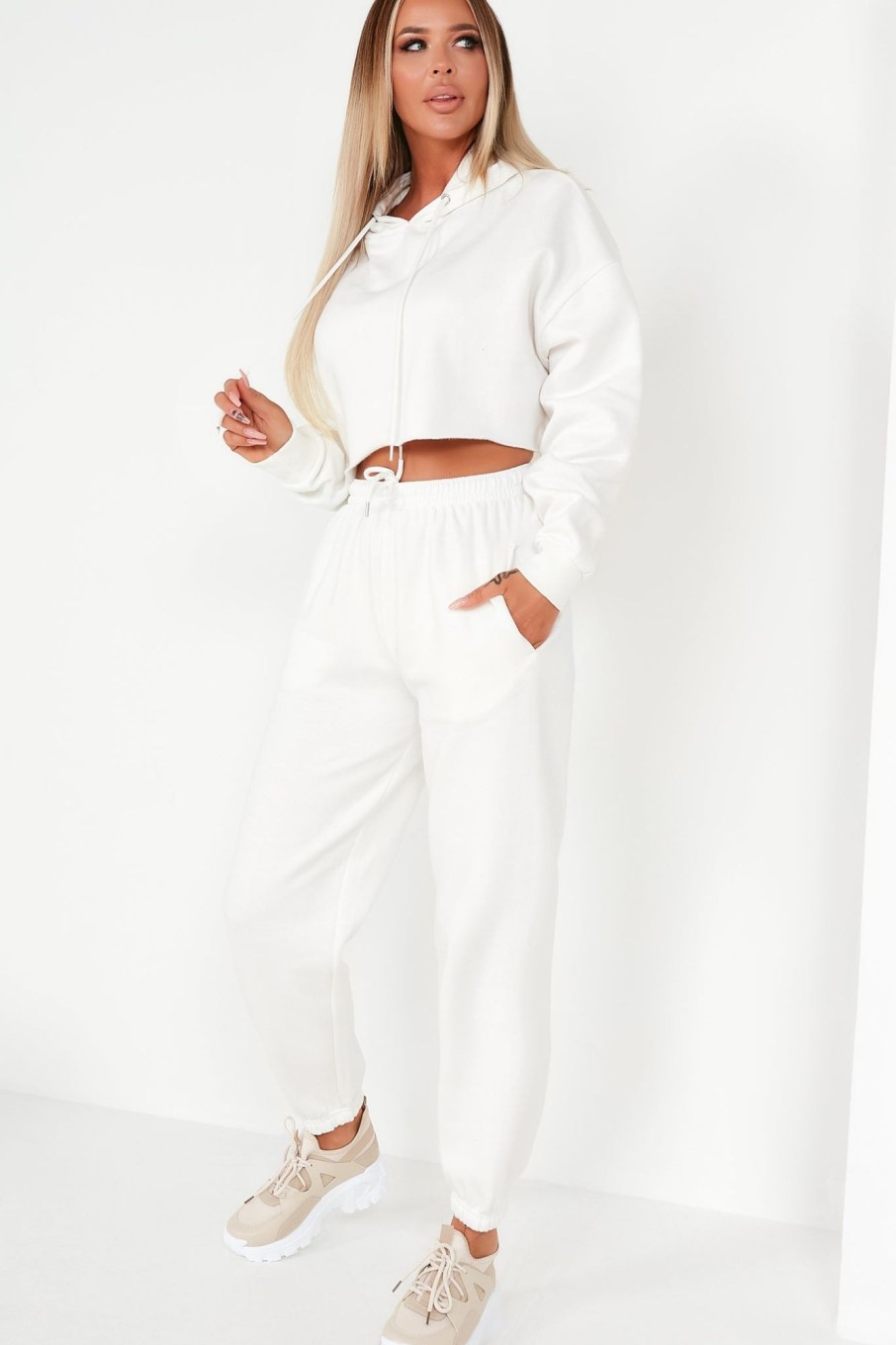 Clothing Style Wise | Amy White Crop Hoodie Jogger Co Ord