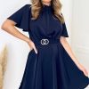 Clothing AX Paris | Ax Paris Elyse Navy Belted Skater Dress