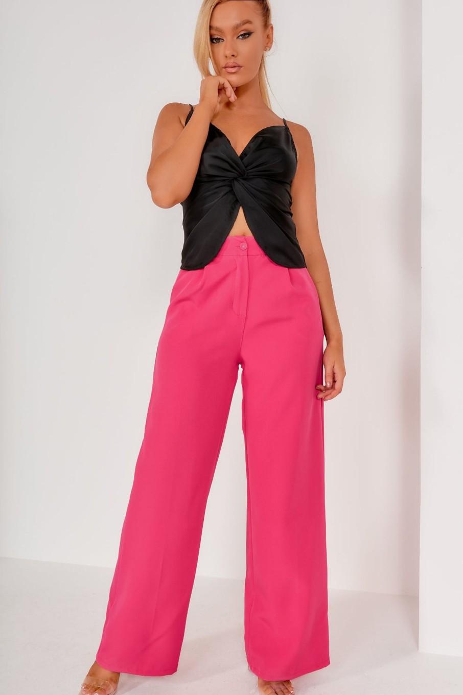 Clothing Elenza | Carleigh Pink Wide Leg Trousers