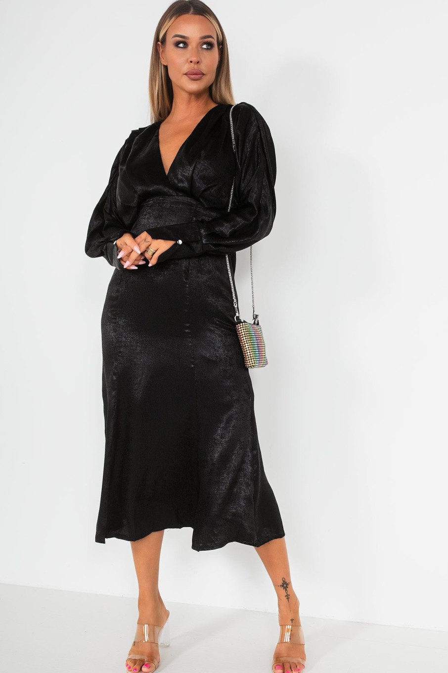 Clothing ally | Harlow Black Metallic Midi Dress