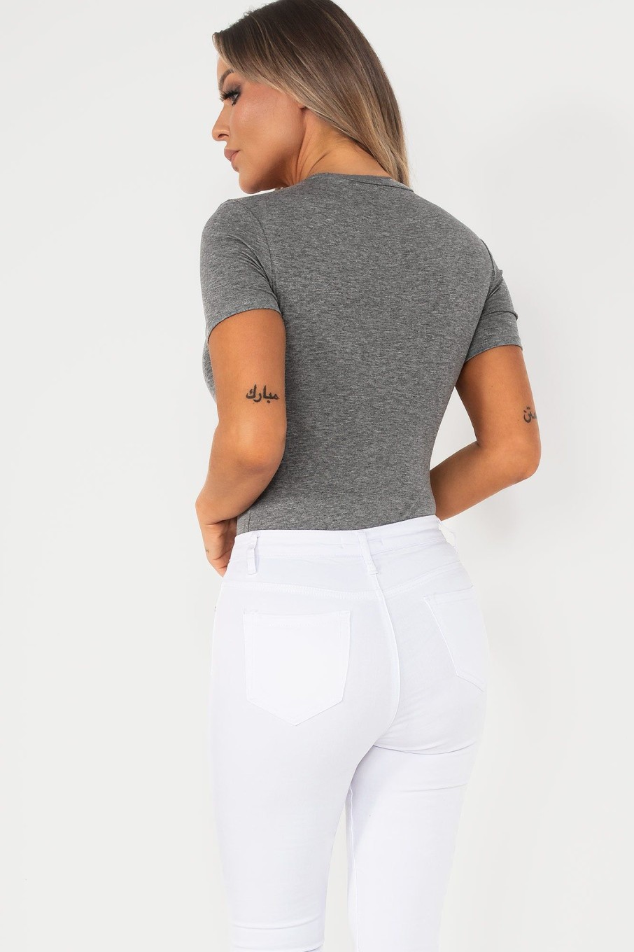 Clothing Vera u0026 Lucy | Blair Grey Short Sleeve Bodysuit