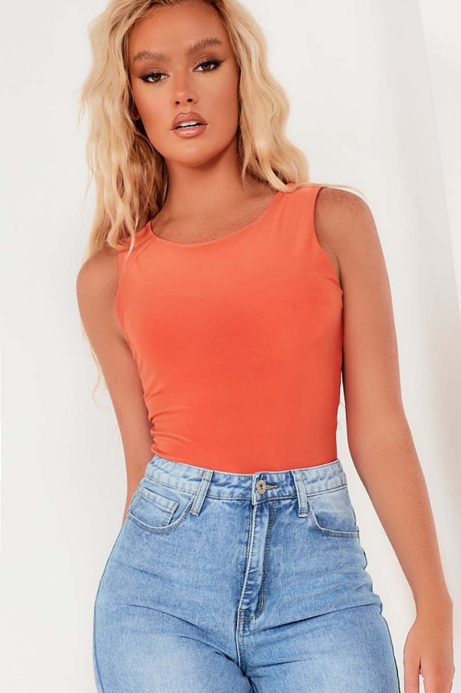 Clothing Style Wise | Quinn Bright Orange Sleeveless Slinky Bodysuit