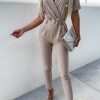 Clothing LustStyle | Geneva Stone Belted Jumpsuit