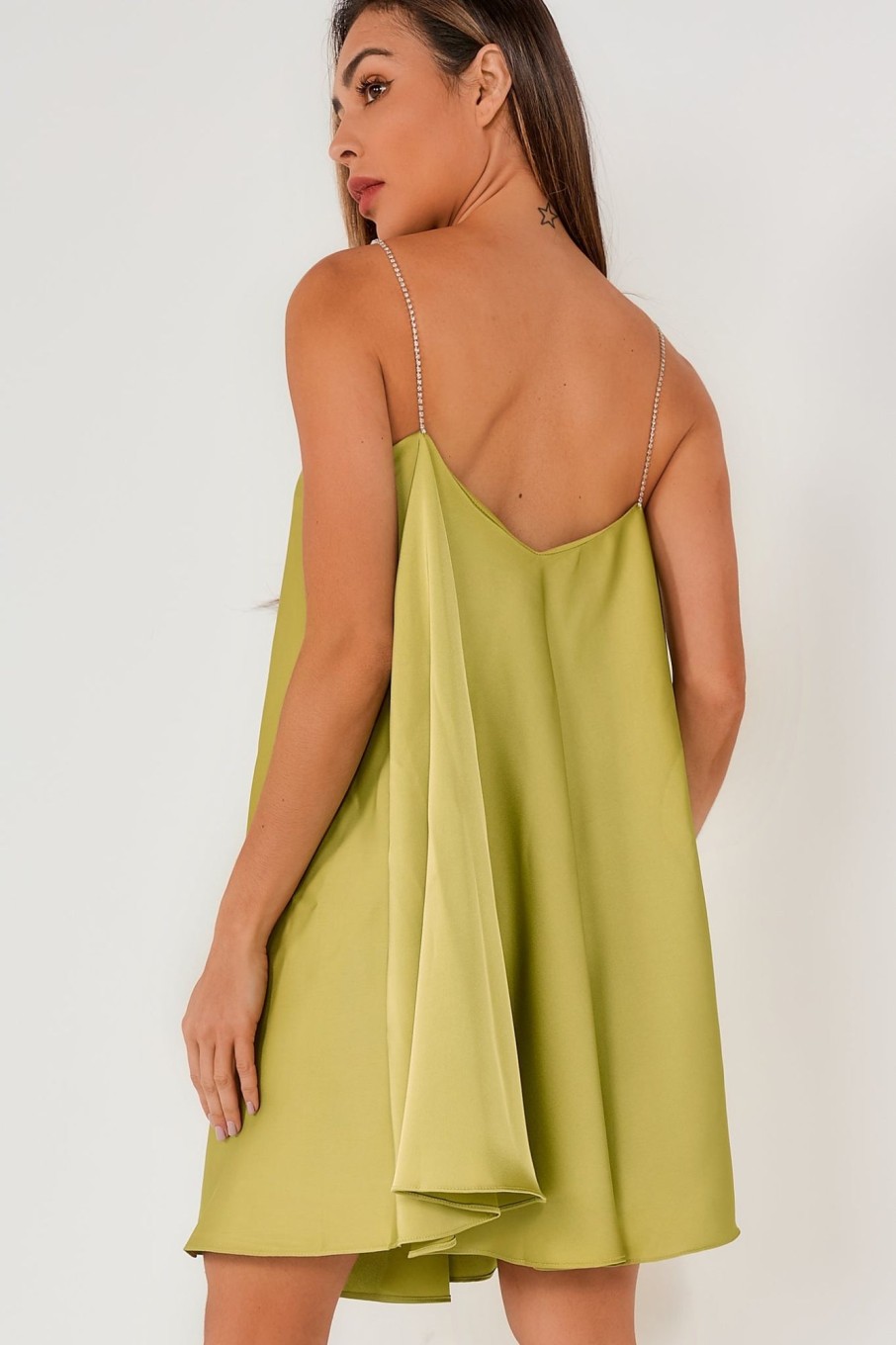 Clothing Elenza | Donna Lime Satin Diamante Dress