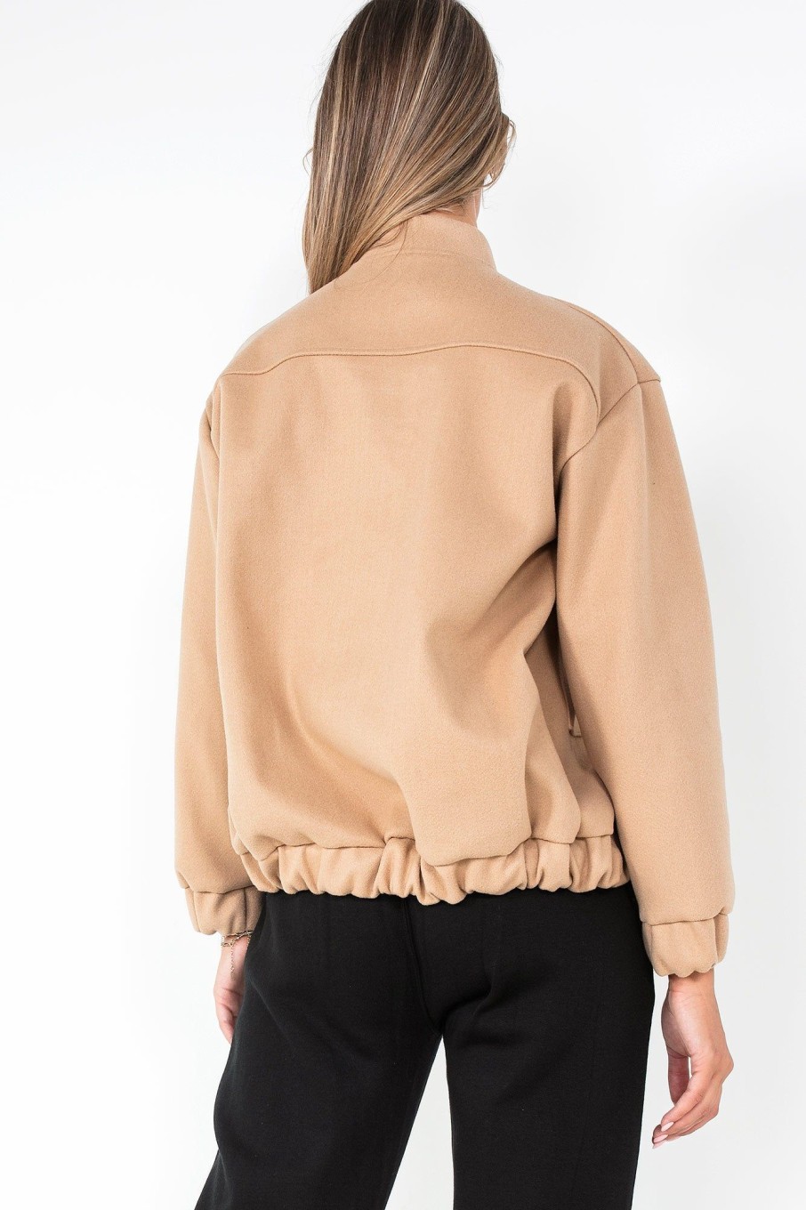 Clothing Willy Z | Hallie Camel Wool Look Bomber Jacket