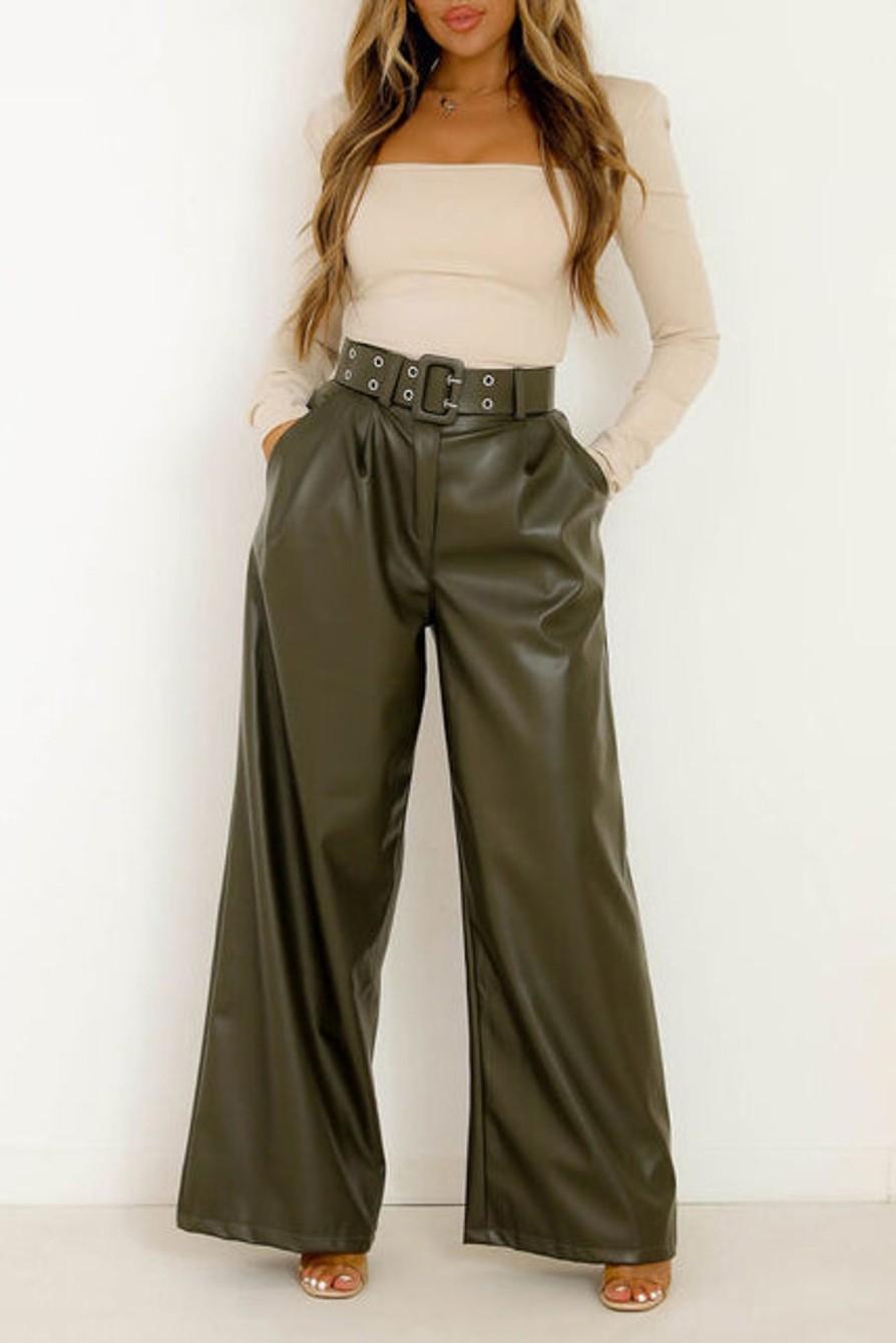 Clothing Willy Z | Shelby Khaki Faux Leather Trousers