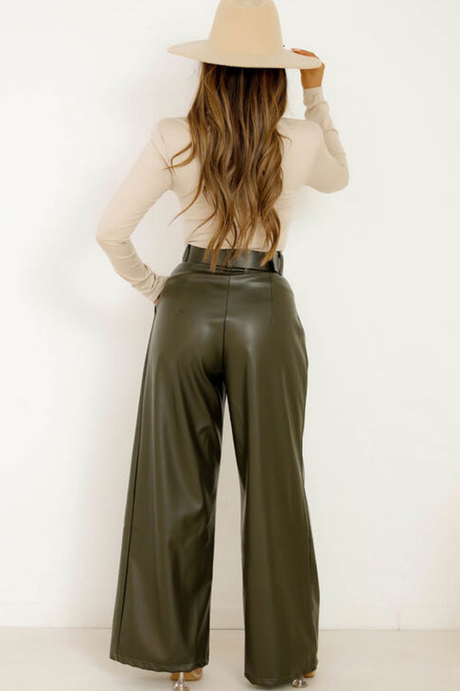 Clothing Willy Z | Shelby Khaki Faux Leather Trousers