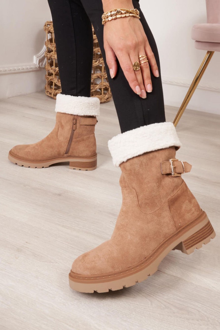 Clothing Ideal | Winifred Camel Suedette Ankle Boots