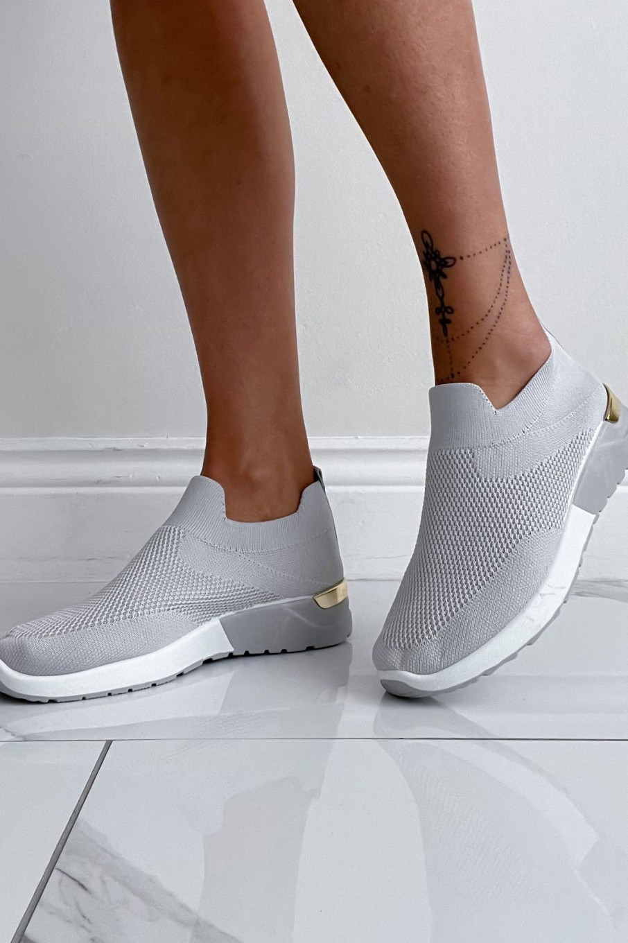 Clothing No Doubt | Hudson Grey Knit Slip On Trainers