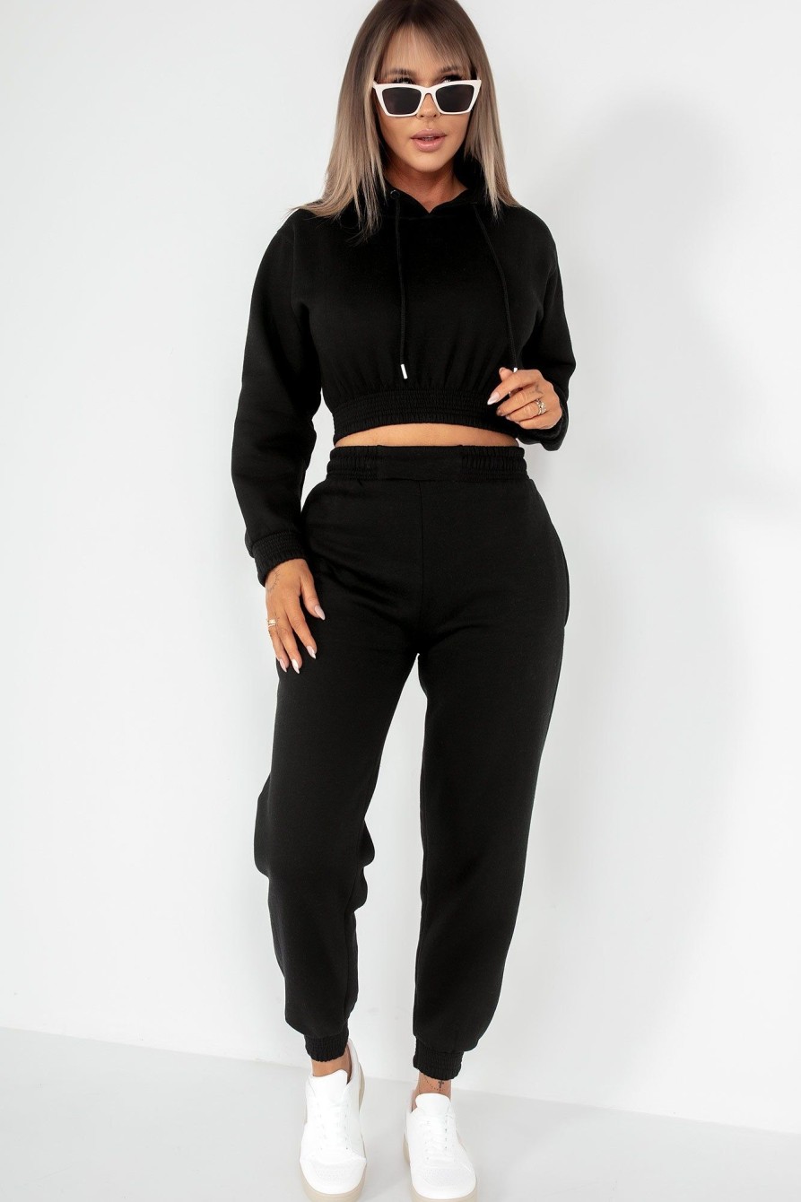 Clothing Style Wise | Priya Black Crop Hooded Jogger Co Ord