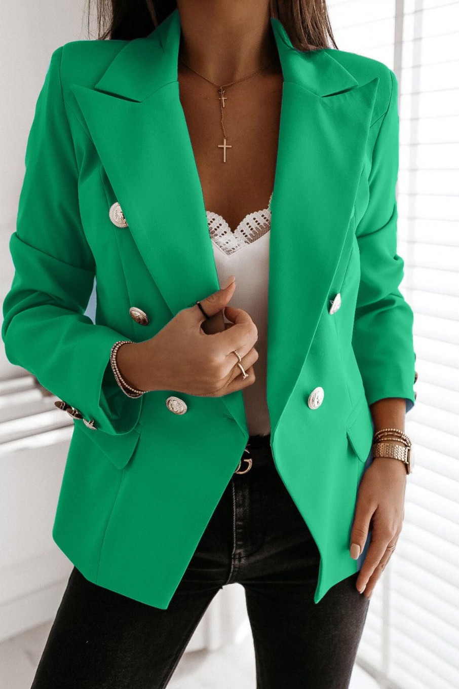 Clothing Willy Z | Haddie Green Button Detail Blazer